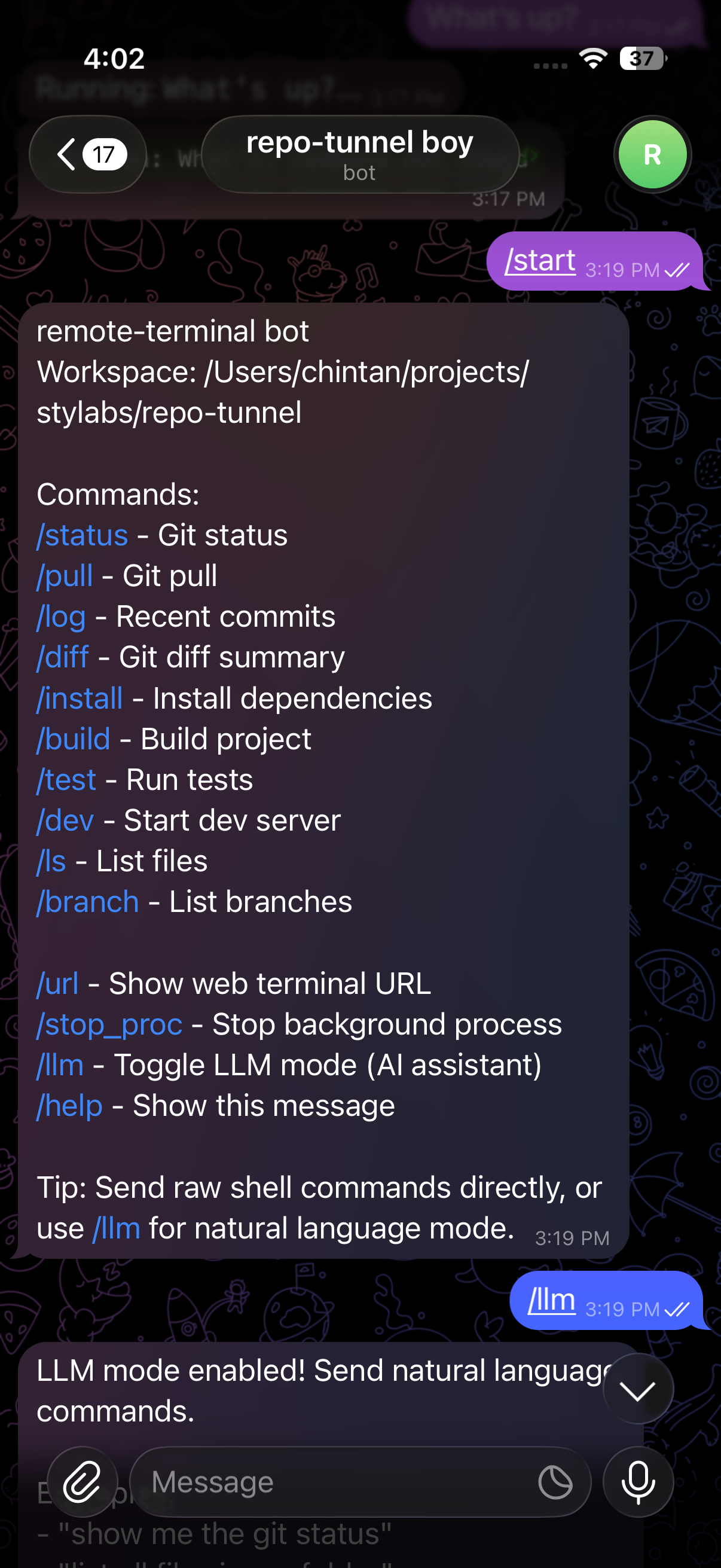 Start with /start command